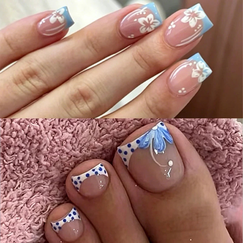 Press-On Nail Set Floral Spring Motifs Includes Tools