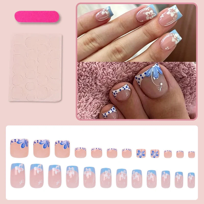Press-On Nail Set Floral Spring Motifs Includes Tools