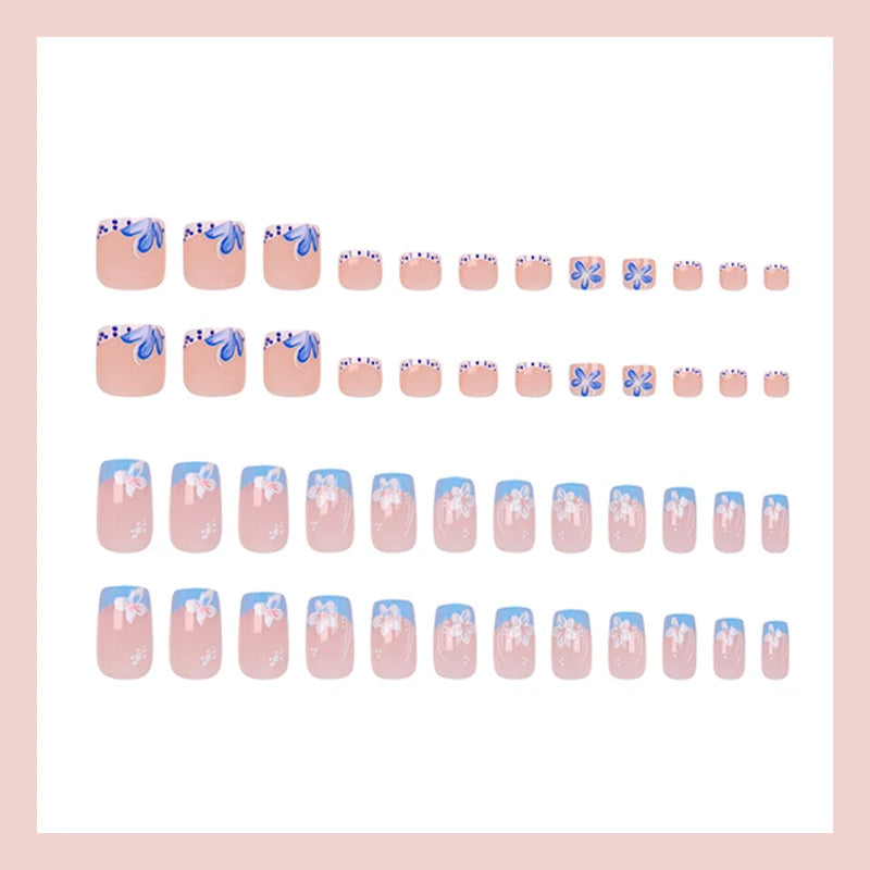 Press-On Nail Set Floral Spring Motifs Includes Tools
