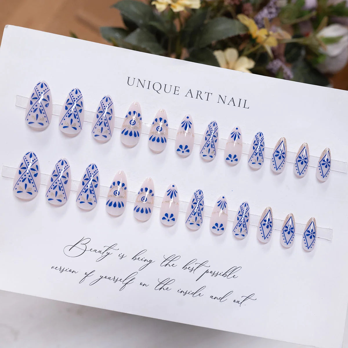 Press-On Nail Set Floral Stiletto Easy Application