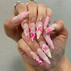 Press-On Nail Set Floral Stiletto Easy Apply Comfortable Fit