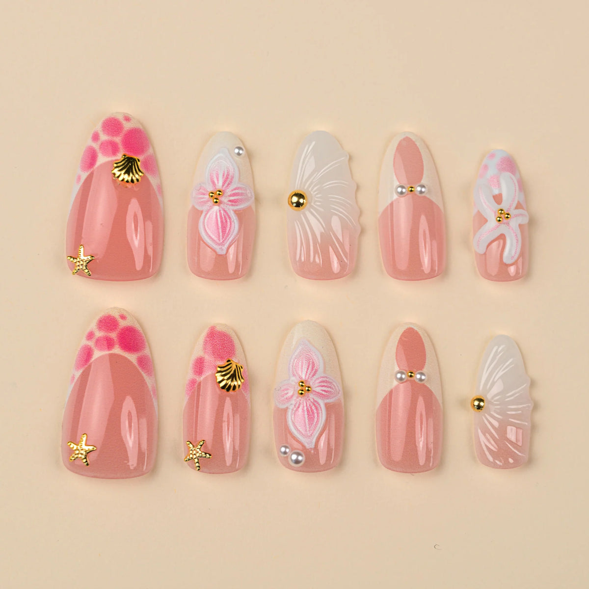 Press-On Nail Set Floral Stiletto Reusable