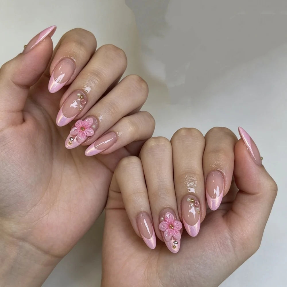 Press-On Nail Set Floral Stiletto Self-Adhesive