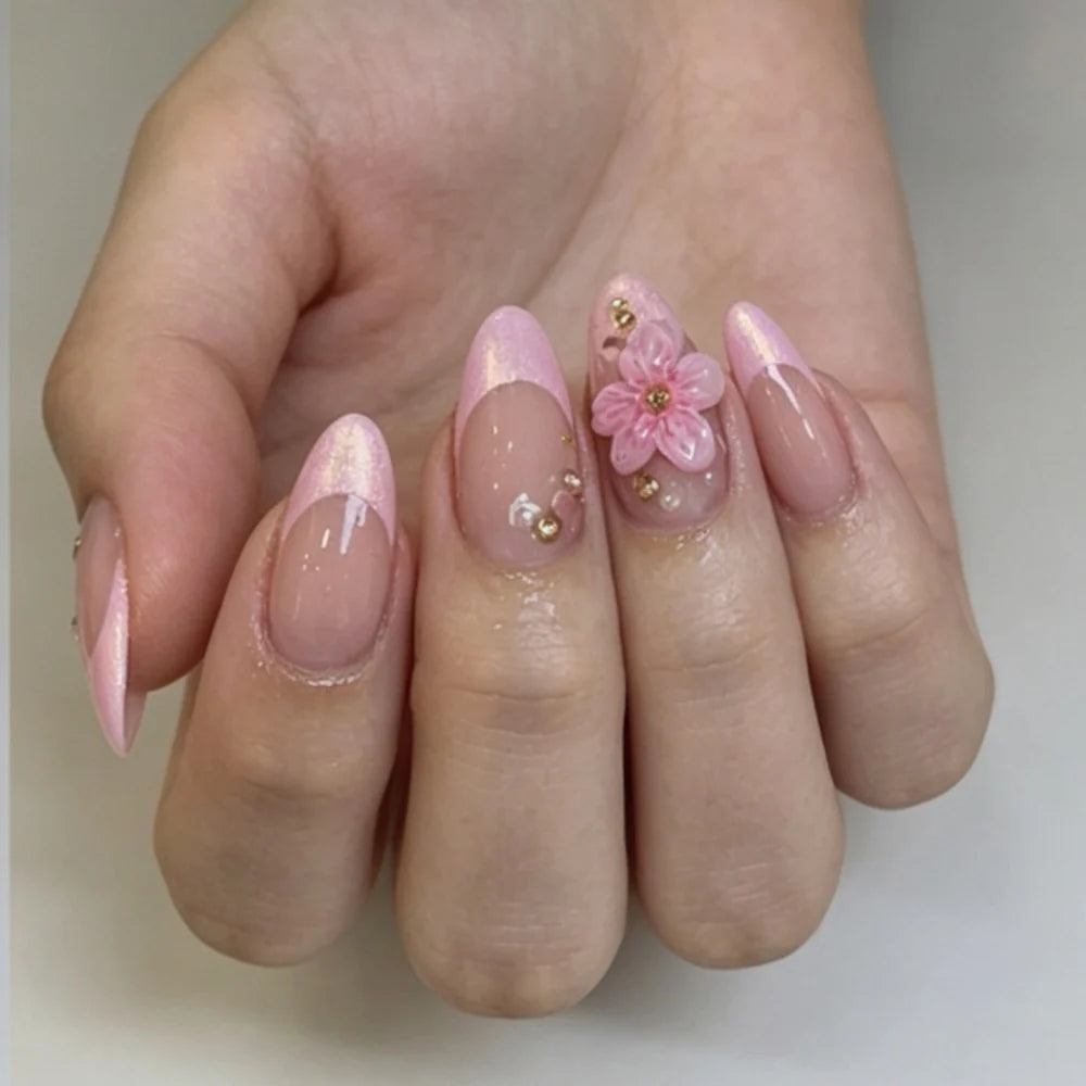 Press-On Nail Set Floral Stiletto Self-Adhesive