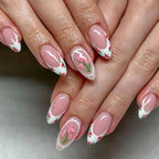 Press-On Nail Set Floral & Striped No Glue