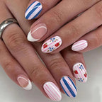 Press-On Nail Set Floral & Striped No Glue