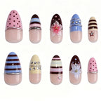Press-On Nail Set Floral & Striped Reusable Easy Application