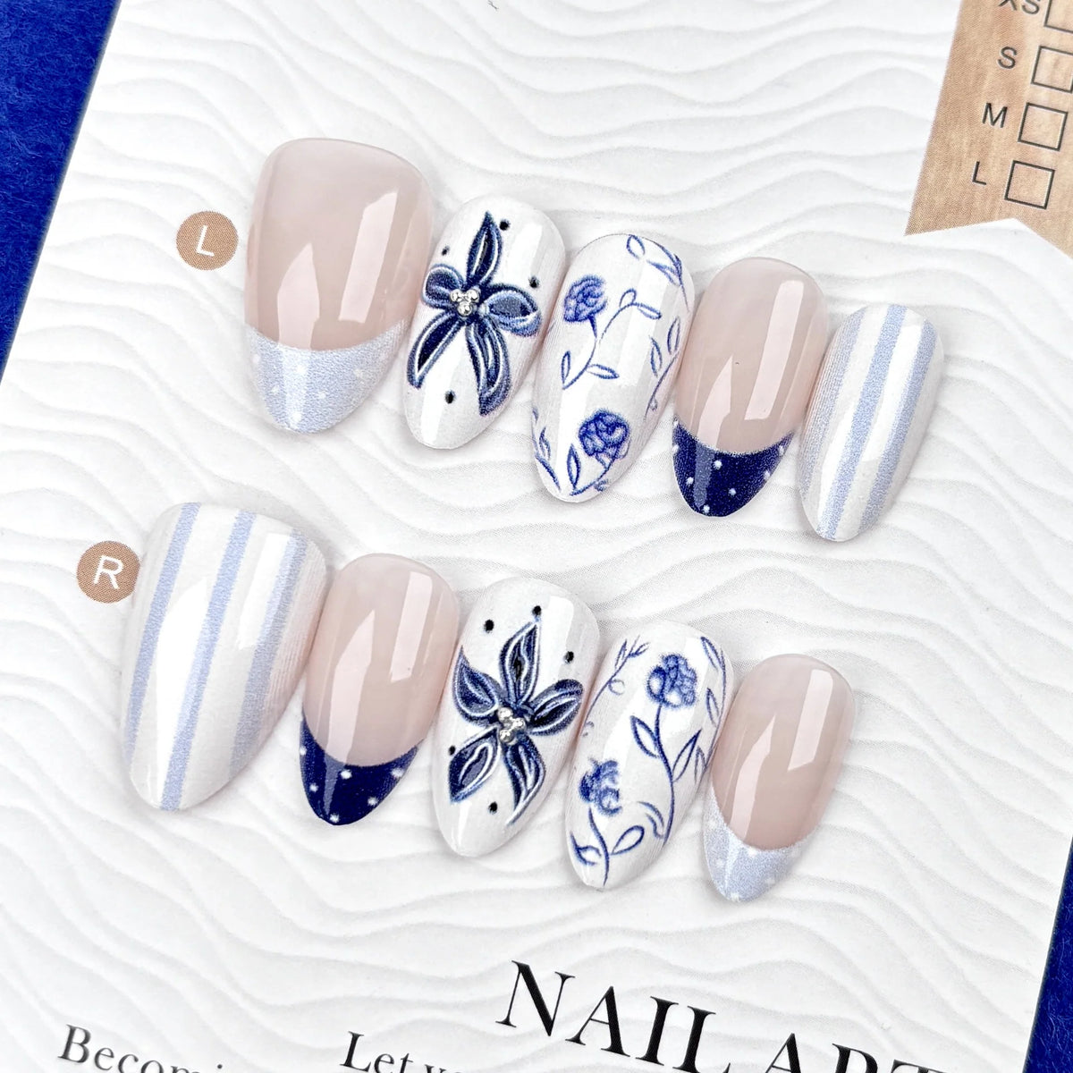 Press-On Nail Set Floral & Striped Reusable Easy Application