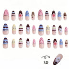 Press-On Nail Set Floral & Striped Reusable Easy Application