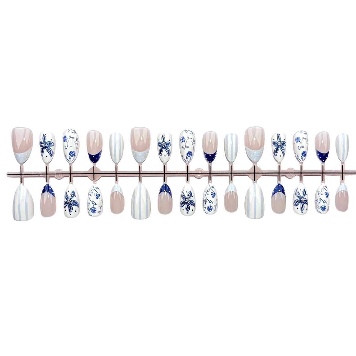 Press-On Nail Set Floral & Striped Reusable Easy Application