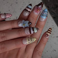 Press-On Nail Set Floral & Striped Reusable Easy Application