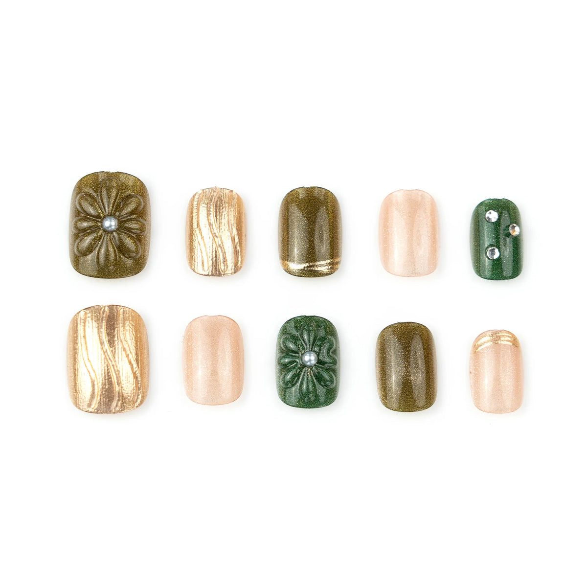 Press-On Nail Set Floral Textured Reusable