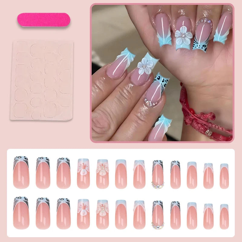 Press-On Nail Set Floral & Trendy Long-Lasting Wear