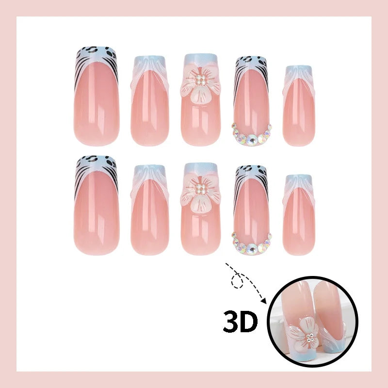 Press-On Nail Set Floral & Trendy Long-Lasting Wear