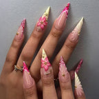 Press-On Nail Set Floral & Wave Flexible Waterproof