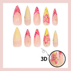 Press-On Nail Set Floral & Wave Flexible Waterproof