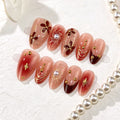 Press-On Nail Set Floral With Gold Accents Self-Adhesive