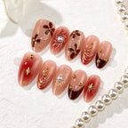Press-On Nail Set Floral With Gold Accents Self-Adhesive