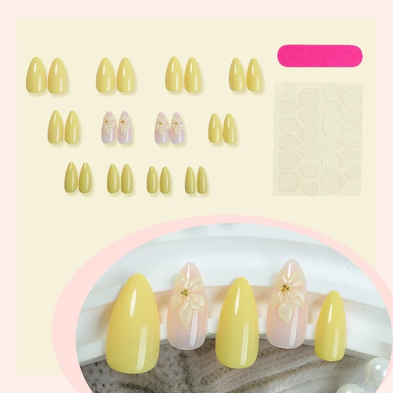 Press-On Nail Set Flower-Embellished Lightweight & Comfortable