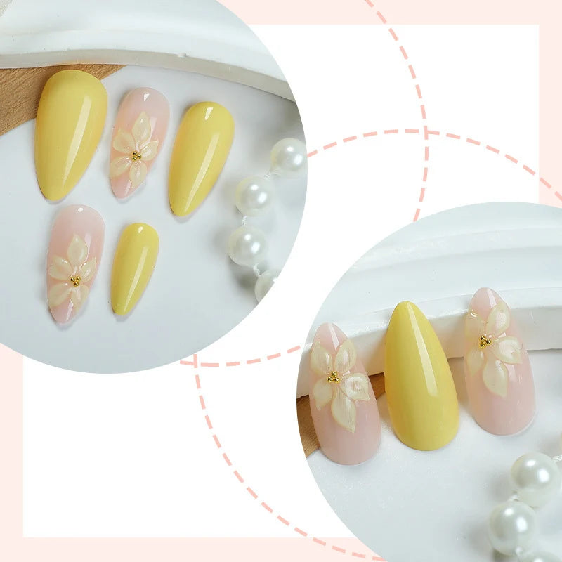 Press-On Nail Set Flower-Embellished Lightweight & Comfortable