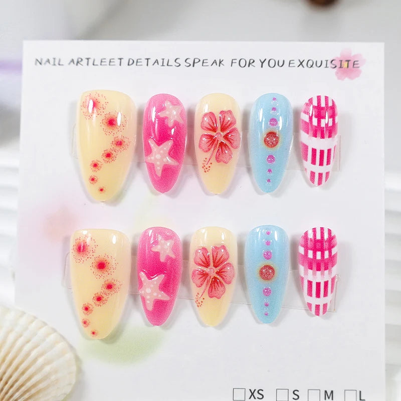Press-On Nail Set Flower & Star Designs Stickers Included