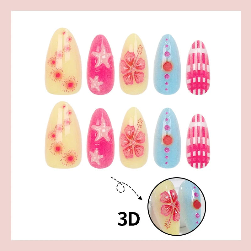 Press-On Nail Set Flower & Star Designs Stickers Included