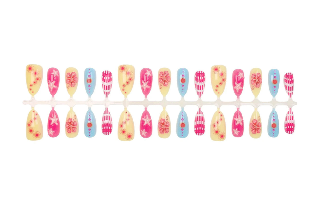Press-On Nail Set Flower & Star Designs Stickers Included