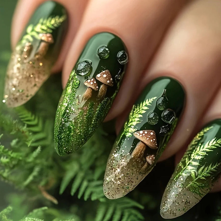 Press-On Nail Set Forest-Inspired Non-Toxic Adhesive Included