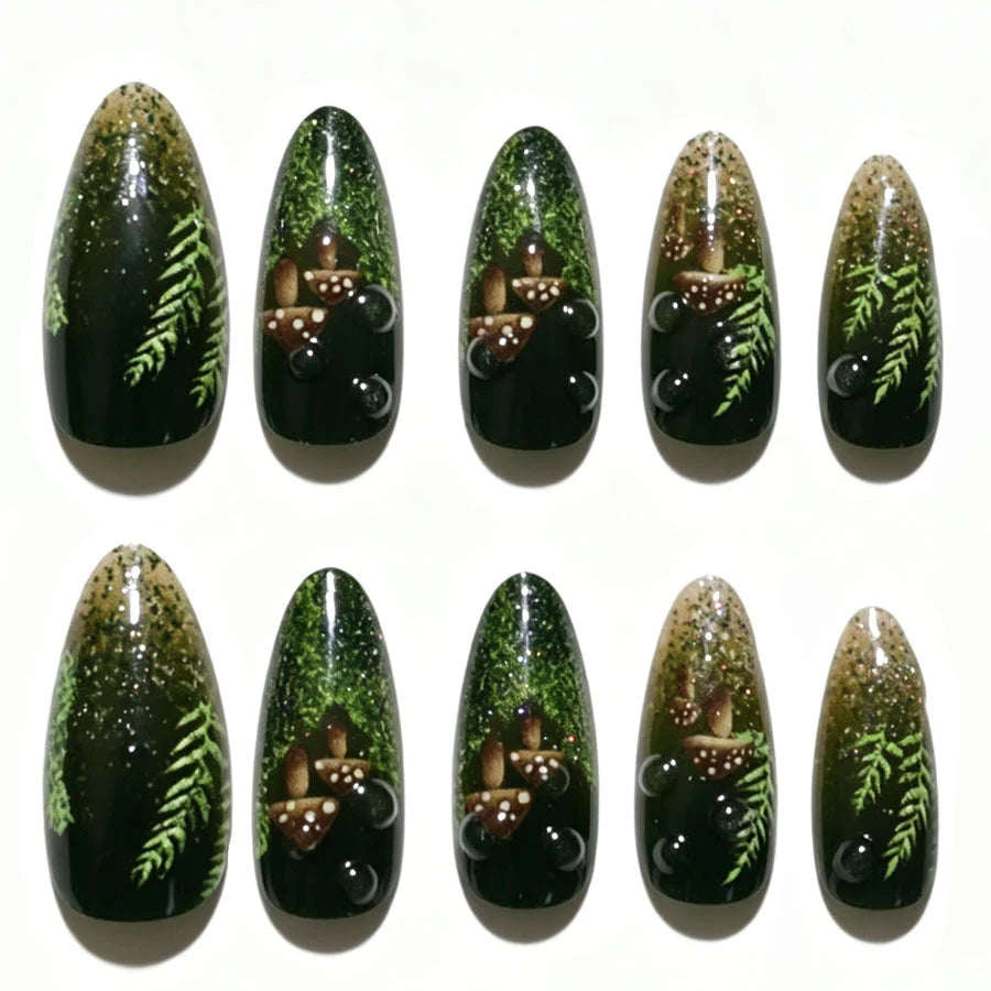 Press-On Nail Set Forest-Inspired Non-Toxic Adhesive Included