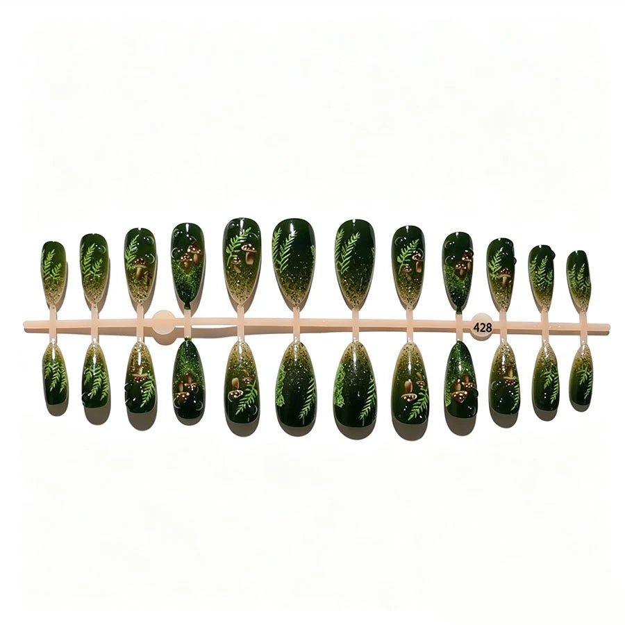 Press-On Nail Set Forest-Inspired Non-Toxic Adhesive Included
