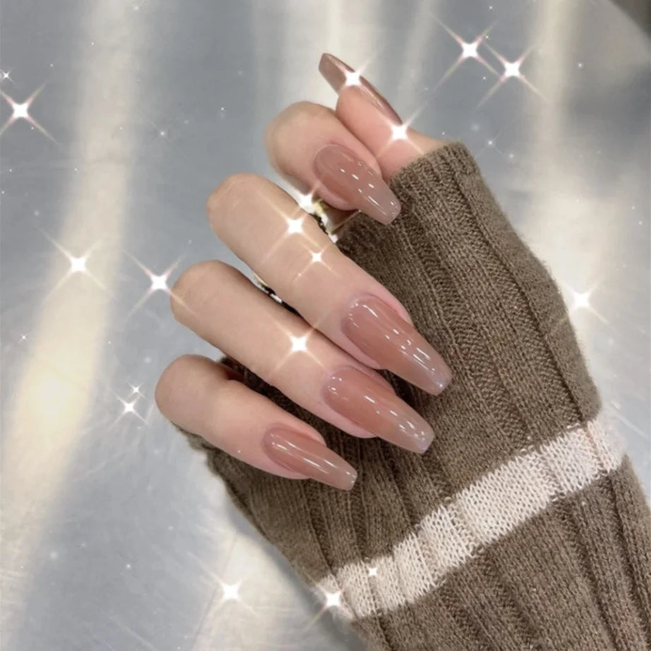 Press-On Nail Set French Coffin Glue-On & Reusable