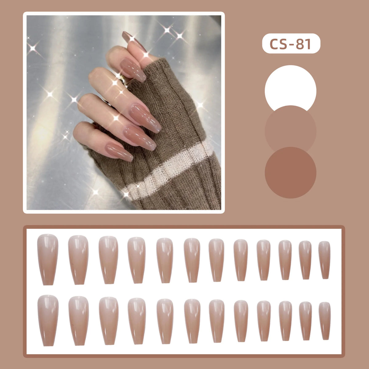 Press-On Nail Set French Coffin Glue-On & Reusable