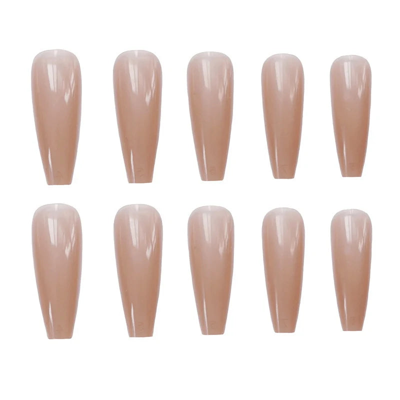 Press-On Nail Set French Coffin Glue-On & Reusable