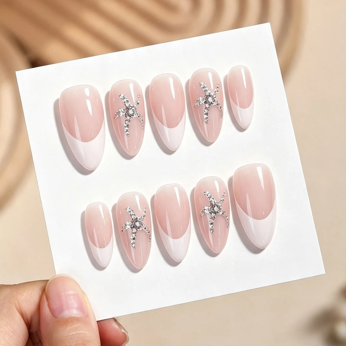 Press-On Nail Set French Design & Rhinestone Accents