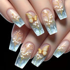 Press-On Nail Set French Floral & Butterfly Reusable