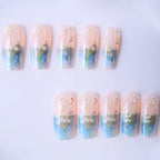 Press-On Nail Set French Floral & Butterfly Reusable