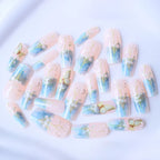 Press-On Nail Set French Floral & Butterfly Reusable