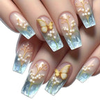 Press-On Nail Set French Floral & Butterfly Reusable
