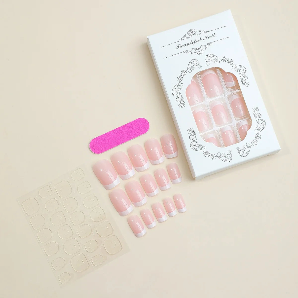 Press-On Nail Set French Manicure 24-Piece With File