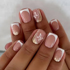 Press-On Nail Set French Tip Butterfly Accents Reusable