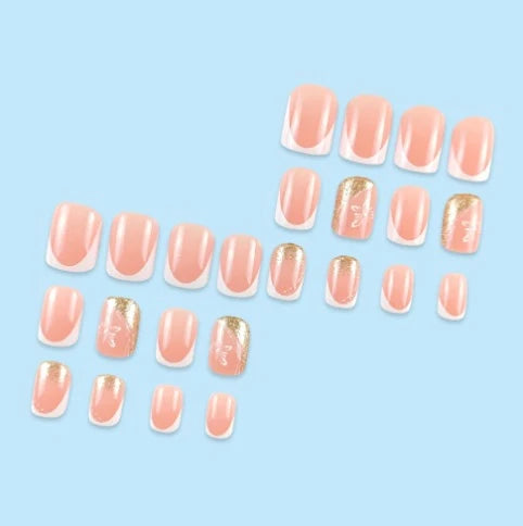 Press-On Nail Set French Tip Butterfly Accents Reusable