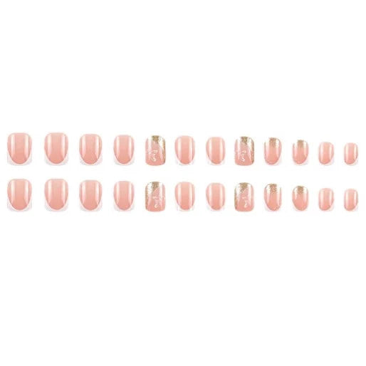Press-On Nail Set French Tip Butterfly Accents Reusable
