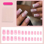 Press-On Nail Set French Tip & Floral Reusable