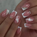 Press-On Nail Set French Tip & Floral Reusable