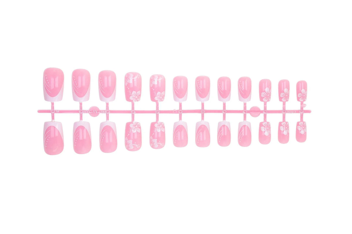 Press-On Nail Set French Tip & Floral Reusable