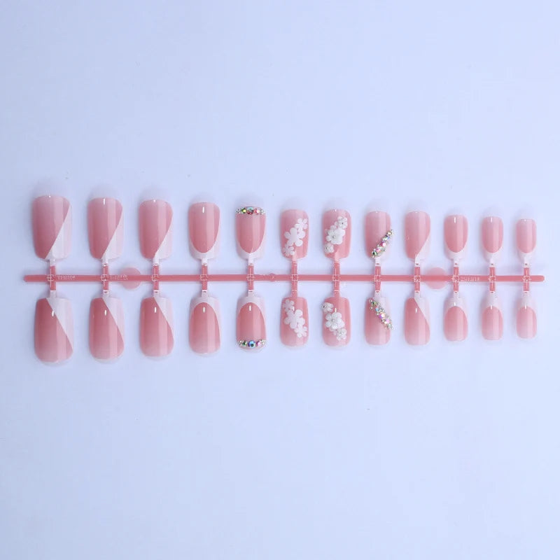 Press-On Nail Set French Tip & Floral Reusable