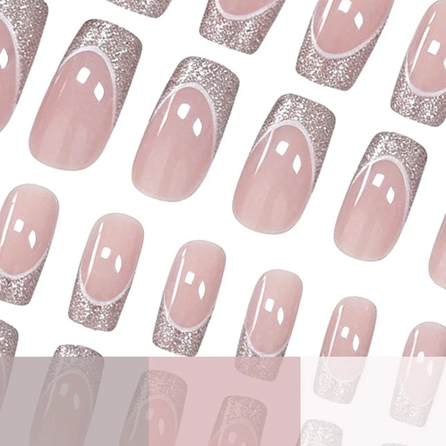 Press-On Nail Set French Tip & Glitter 24-Piece
