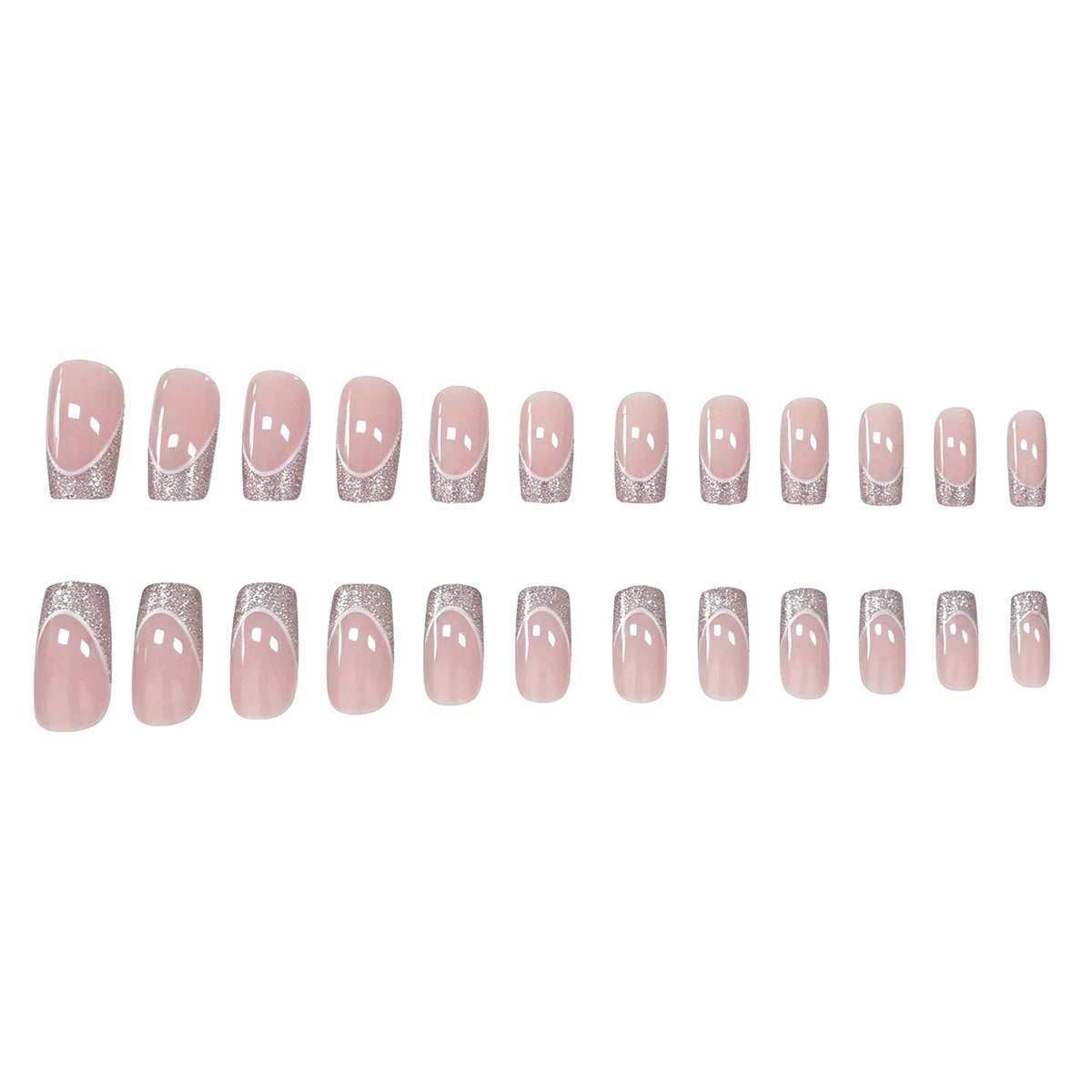 Press-On Nail Set French Tip & Glitter 24-Piece