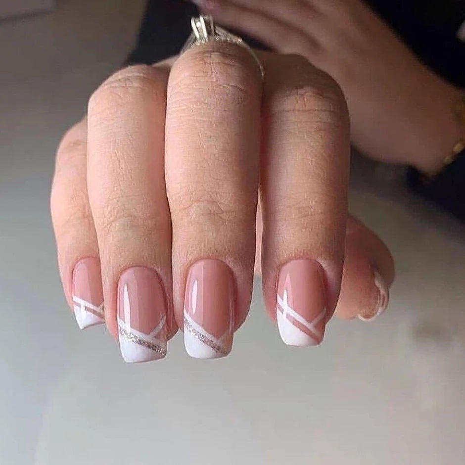 Press-On Nail Set French Tip & Glitter Easy Application