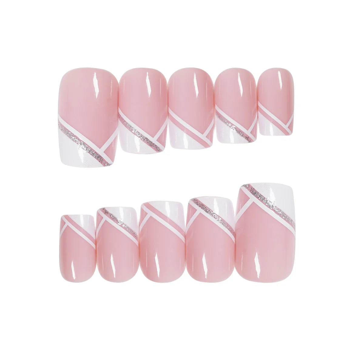 Press-On Nail Set French Tip & Glitter Easy Application